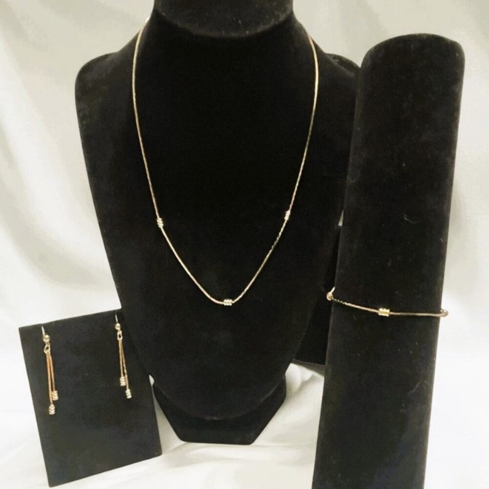 Vintage 12KT Gold Filled Triangle Block Link Necklace, Bracelet, Earring Set-NEW